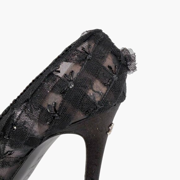Chanel CC Bead-Embellished Pumps Black Mesh Lace Heels Size 38.5 US 7.5-8 - Picture 13 of 16